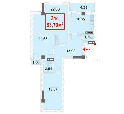 Планировка 3-комнатные квартиры, 83.7 m2 в ЖД Аламедин, в г. Бишкека