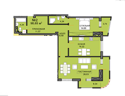Планировка 2-комнатные квартиры, 95.65 m2 в ЖК Асыл-Таш, в г. Бишкека