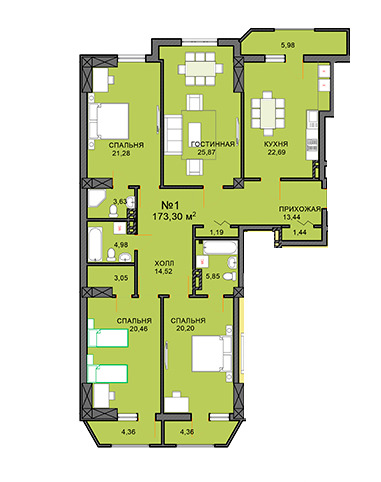 Планировка 4-комнатные квартиры, 173.3 m2 в ЖК Асыл-Таш, в г. Бишкека