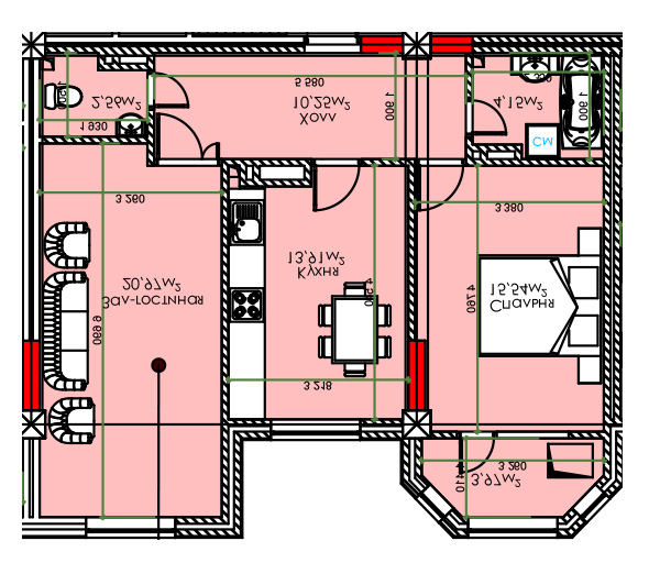 Планировка 2-комнатные квартиры, 71.75 m2 в ЖК Асанбай Ордо, в г. Бишкека