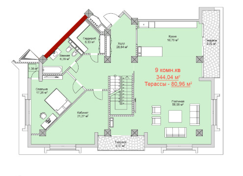 Планировка 9-комнатные квартиры, 344.04 m2 в ЖК Империал, в г. Бишкека