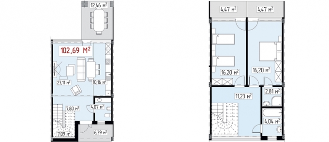 Планировка Таунхаусы квартиры, 102.69 m2 в КГ Imarat Resort, в г. Иссык-Кульского района