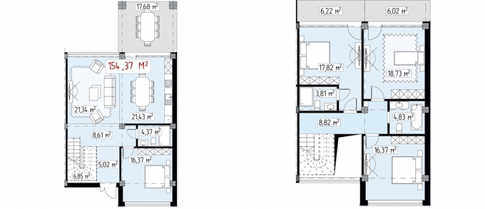 Планировка Таунхаусы квартиры, 154.37 m2 в КГ Imarat Resort, в г. Иссык-Кульского района