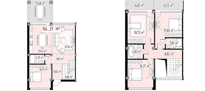 Планировка Таунхаусы квартиры, 154.37 m2 в КГ Imarat Resort, в г. Иссык-Кульского района