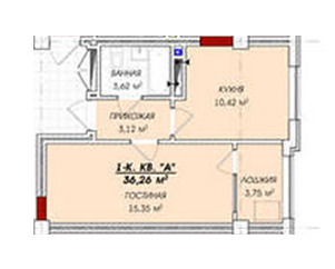 Планировка 1-комнатные квартиры, 36.26 m2 в ЖК Жаштык, в г. Бишкека