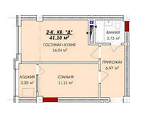Планировка Студии квартиры, 41.1 m2 в ЖК Жаштык, в г. Бишкека
