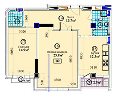 Планировка 2-комнатные квартиры, 76.5 m2 в ЖК Керемет Life, в г. Бишкека