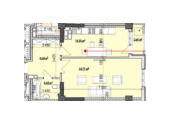 Планировка 1-комнатные квартиры, 55.77 m2 в ЖК Асанбай Сити, в г. Бишкека