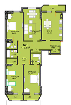 Планировка 4-комнатные квартиры, 175.4 m2 в ЖК Асыл-Таш, в г. Бишкека
