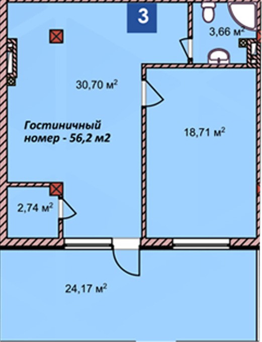 Планировка 1-комнатные квартиры, 56.2 m2 в ЖК Центр Отдыха Радуга, в г. Иссык-Кульского района