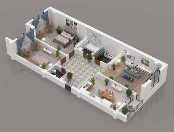 Планировка 3-комнатные квартиры, 108.34 m2 в ЖК Ала-Арча, в г. Бишкека