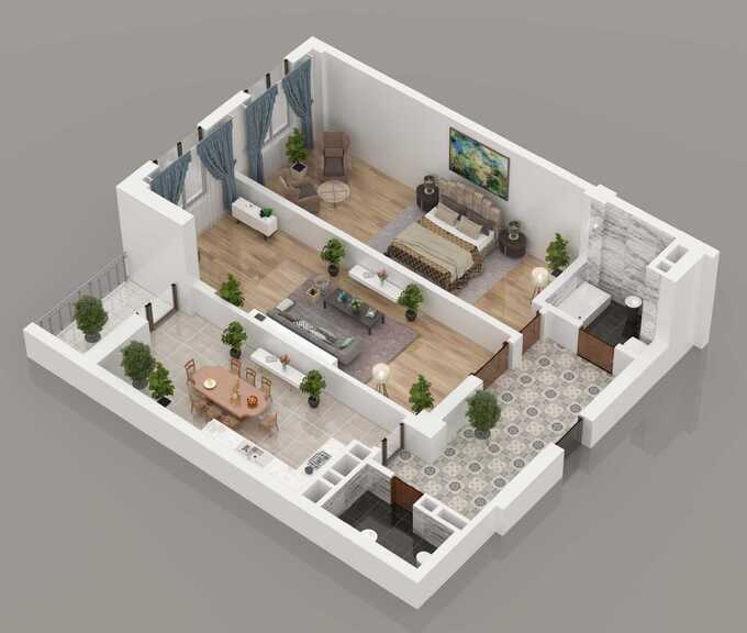 Планировка 2-комнатные квартиры, 69.15 m2 в ЖК Ала-Арча, в г. Бишкека