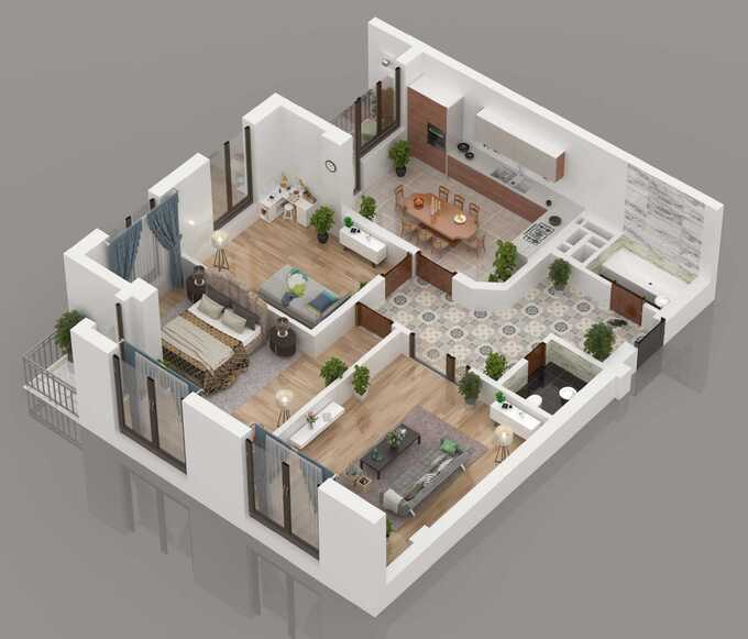 Планировка 3-комнатные квартиры, 73.39 m2 в ЖК Ала-Арча, в г. Бишкека
