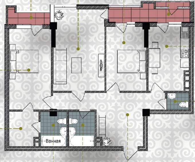 Планировка 3-комнатные квартиры, 102.27 m2 в ЖК ANAR Residence, в г. Оша