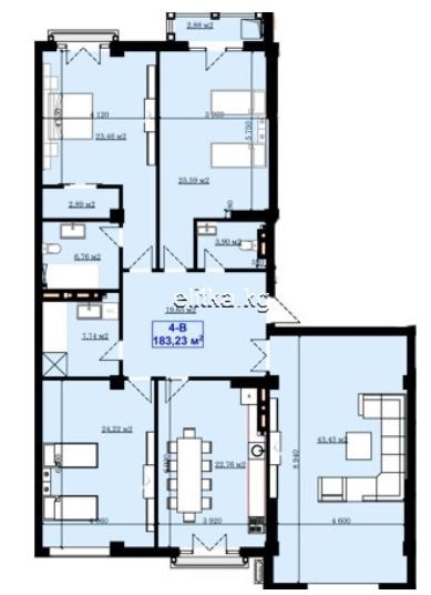 Планировка 4-комнатные квартиры, 183.23 m2 в ЖК Южный, в г. Бишкека