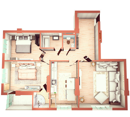 Планировка 3-комнатные квартиры, 84.8 m2 в ЖК Жаннат, в г. Оша