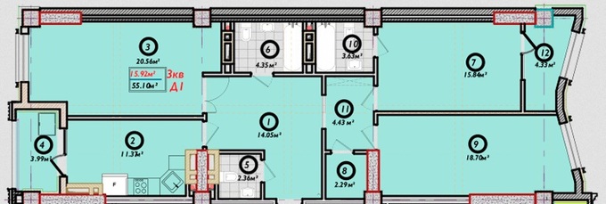 Планировка 3-комнатные квартиры, 105.92 m2 в ЖК Немецкий квартал, в г. Бишкека
