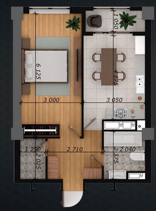 Планировка 1-комнатные квартиры, 46.62 m2 в ЖК Cosmos, в г. Бишкека