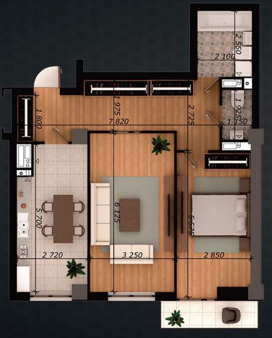 Планировка 2-комнатные квартиры, 74.48 m2 в ЖК Cosmos, в г. Бишкека