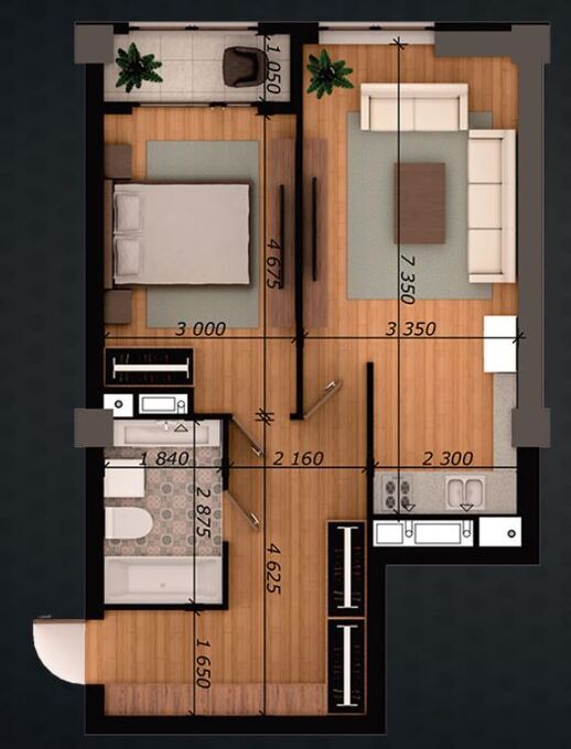 Планировка 1-комнатные квартиры, 56.29 m2 в ЖК Cosmos, в г. Бишкека