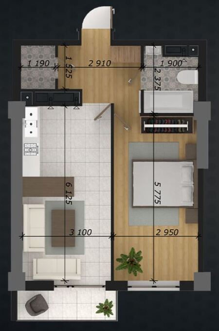 Планировка 1-комнатные квартиры, 50.13 m2 в ЖК Cosmos, в г. Бишкека