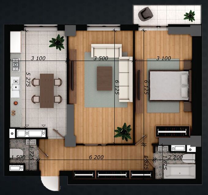 Планировка 2-комнатные квартиры, 74.04 m2 в ЖК Cosmos, в г. Бишкека