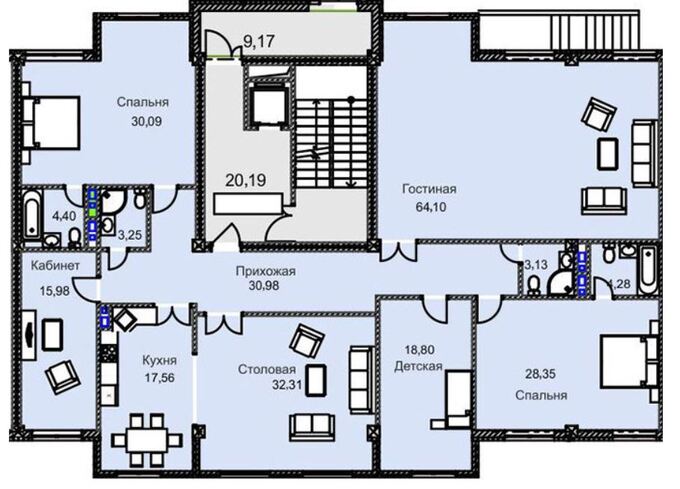 Планировка 6-комнатные квартиры, 253.23 m2 в Клубный дом Family Residence, в г. Бишкека