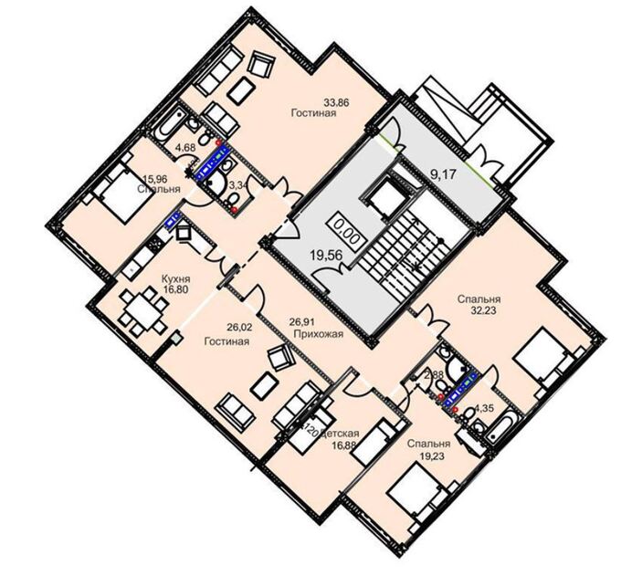Планировка 6-комнатные квартиры, 202.94 m2 в Клубный дом Family Residence, в г. Бишкека
