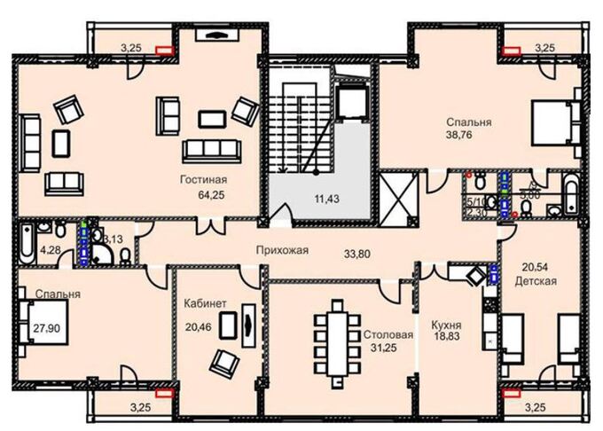 Планировка 6-комнатные квартиры, 283.5 m2 в Клубный дом Family Residence, в г. Бишкека
