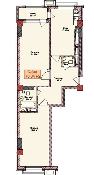 Планировка 2-комнатные квартиры, 76.04 m2 в ЖК Каркыра, в г. Бишкека