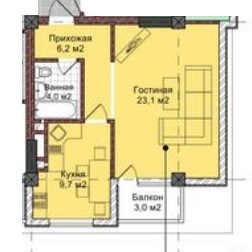 Планировка 1-комнатные квартиры, 46 m2 в ЖК Мурас Ордо, в г. Оша