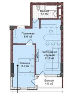 Планировка 2-комнатные квартиры, 52.8 m2 в ЖК Мурас Ордо, в г. Оша