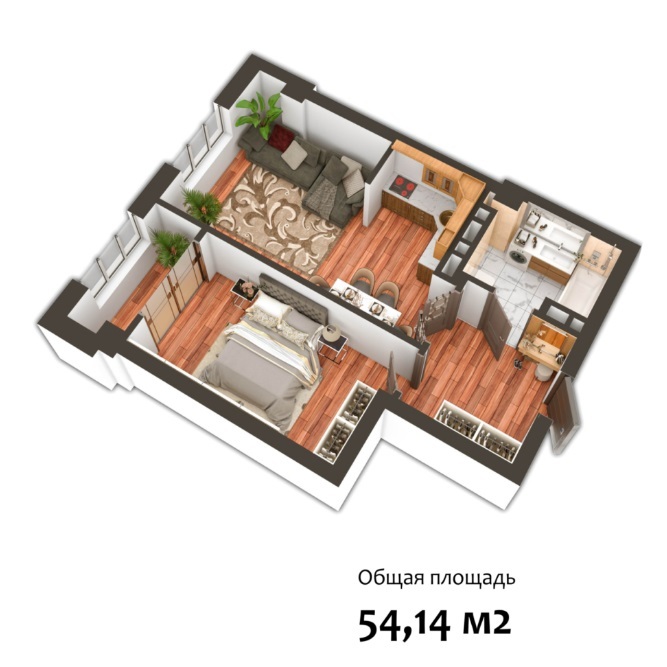 Планировка 1-комнатные квартиры, 54.14 m2 в ЖК Nurzaman City, в г. Бишкека