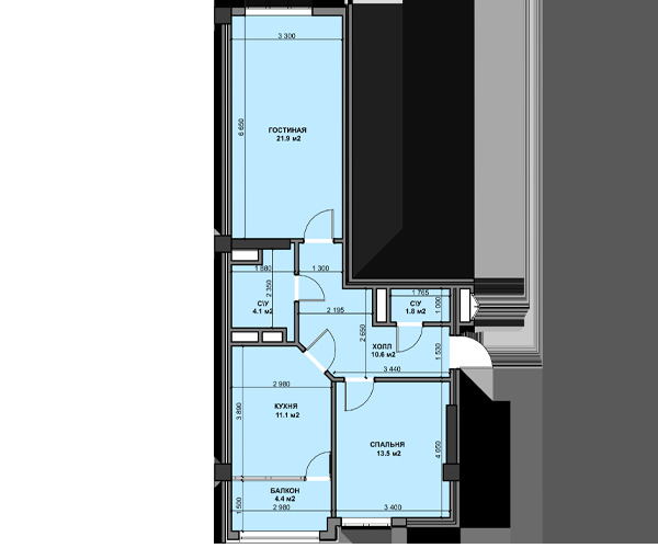 Планировка 2-комнатные квартиры, 67.4 m2 в ЖД Kausar, в г. Бишкека