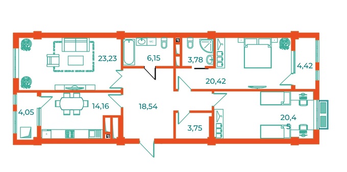 Планировка 3-комнатные квартиры, 118.8 m2 в ЖК Алтын Булак Life, в г. Бишкека