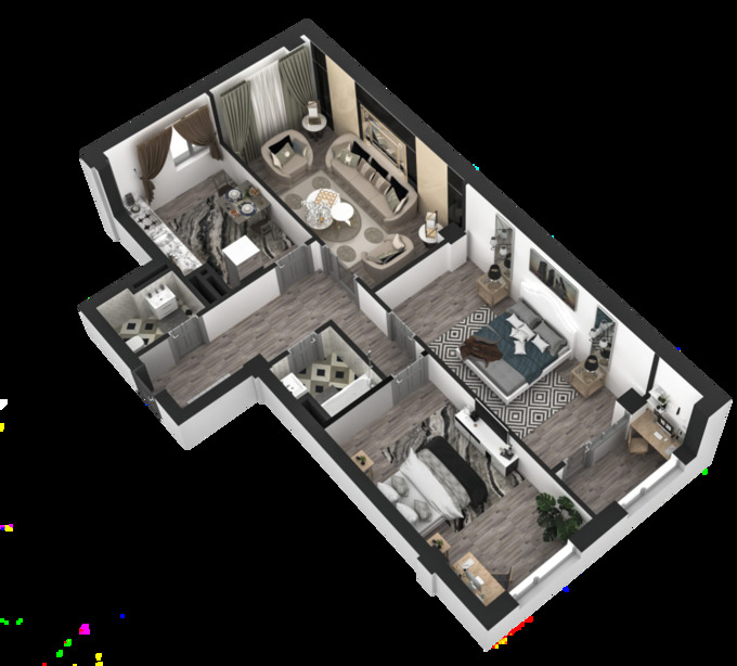 Планировка 3-комнатные квартиры, 90.46 m2 в ЖД SunHouse, в г. Бишкека