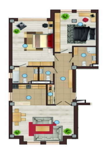Планировка 3-комнатные квартиры, 116.07 m2 в Клубный дом «Романс», в г. Бишкека