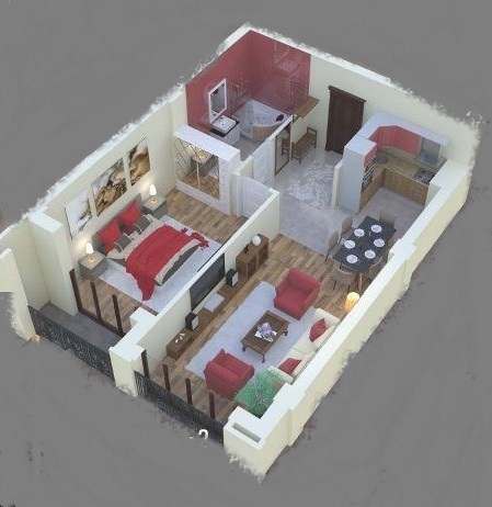 Планировка 2-комнатные квартиры, 60.18 m2 в ЖК Эркиндик, в г. Бишкека