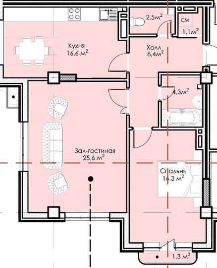 Планировка 2-комнатные квартиры, 79 m2 в ЖК Итальянский квартал, в г. Бишкека