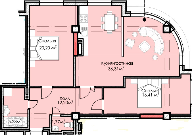 Планировка 3-комнатные квартиры, 92.12 m2 в ЖК Эл Классик, в г. Бишкека