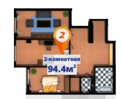 Планировка 2-комнатные квартиры, 94.4 m2 в ЖД Южная магистраль - Чапаева, в г. Бишкека