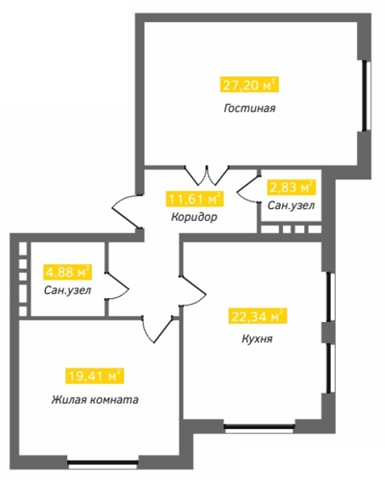 Планировка 3-комнатные квартиры, 89.85 m2 в ЖК Imran, в г. Уральска