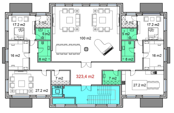 Планировка 6-комнатные квартиры, 323.4 m2 в Клубный дом La Era de Aquarius, в г. Алматы