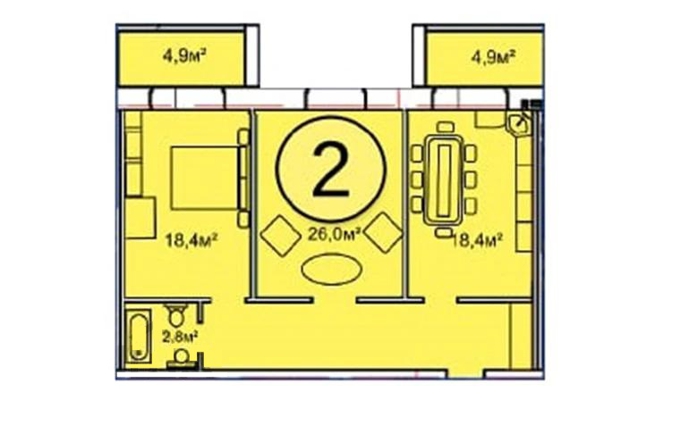 Планировка 2-комнатные квартиры, 81.5 m2 в ЖК Чистое небо, в г. Усть-Каменогорска