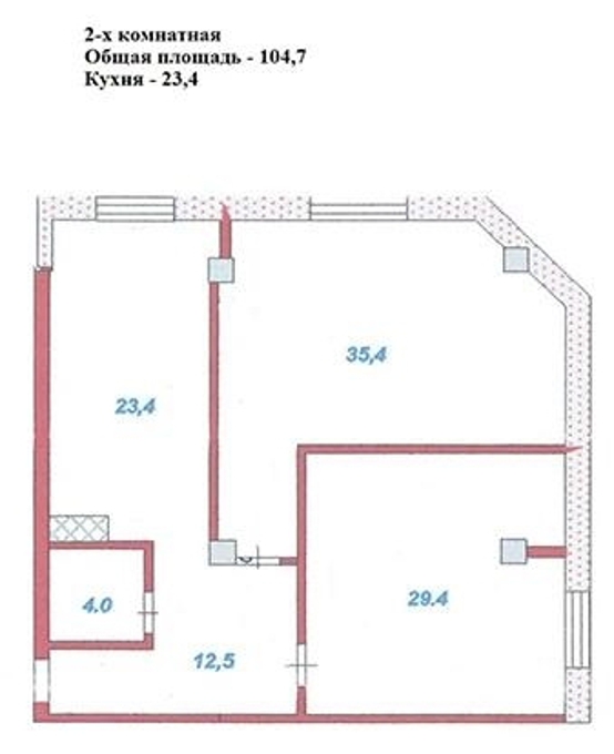 Планировка 2-комнатные квартиры, 104.7 m2 в ЖК Байдибек Би, в г. Шымкента