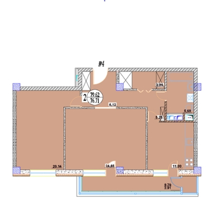 Планировка 2-комнатные квартиры, 79.62 m2 в ЖК Лея-Север, в г. Нур-Султана (Астаны)