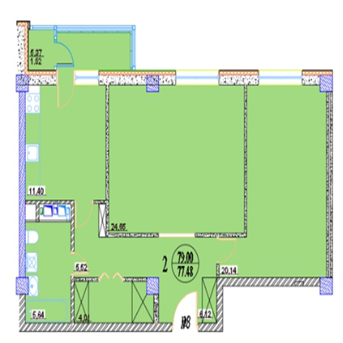 Планировка 2-комнатные квартиры, 79 m2 в ЖК Лея-Север, в г. Нур-Султана (Астаны)