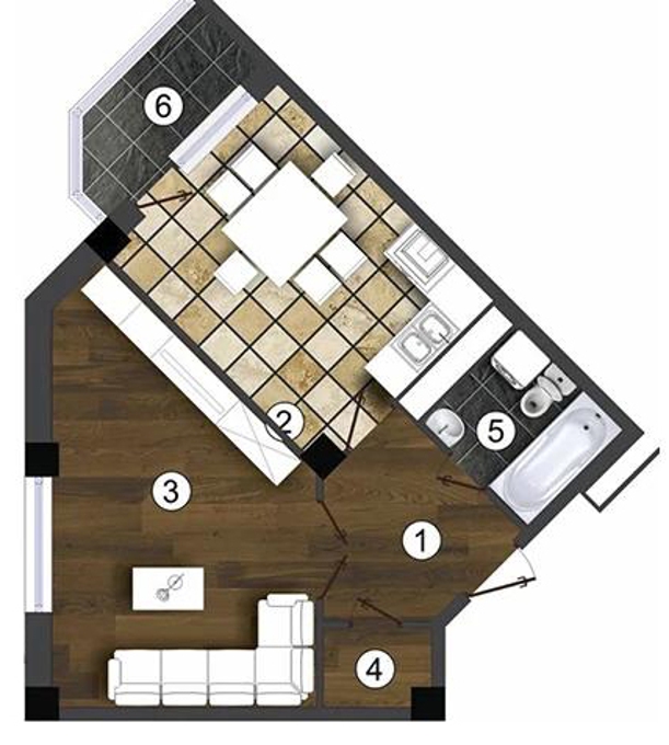 Планировка 1-комнатные квартиры, 52.51 m2 в ЖК Капитал, в г. Актау