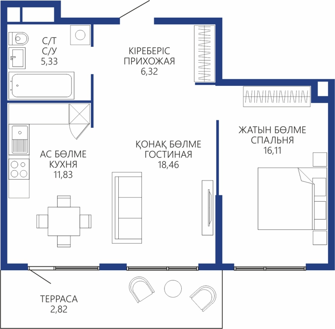 Планировка 2-комнатные квартиры, 60.87 m2 в Aqualina Resort, в г. Актау