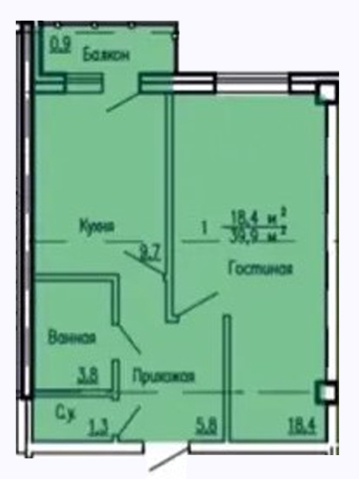 Планировка 1-комнатные квартиры, 39.9 m2 в Клубный дом Женева, в г. Нур-Султана (Астаны)